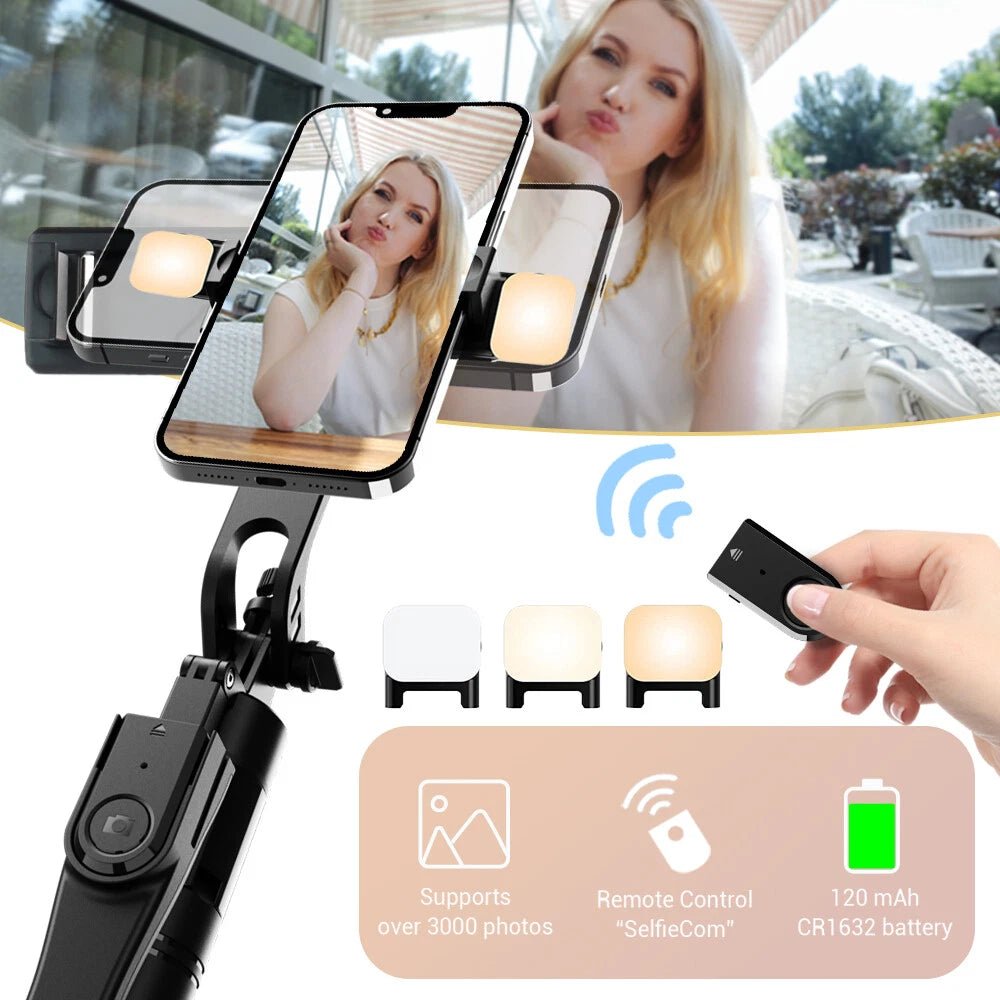 360° Rotating Selfie Stick Tripod with Pan-Tilt Phone Holder