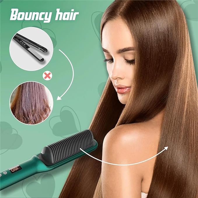 Hair Straightener Comb 2-in-1 Straightening Brush for Smooth